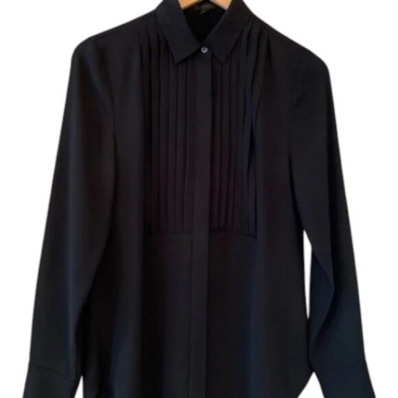 J. Crew black button-down pleated bib tuxedo shirt size 6 - Picture 1 of 6